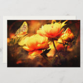 ヴィンテージの蝶および花 便箋 (正面/裏面)