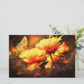 ヴィンテージの蝶および花 便箋 (スタンド正面)