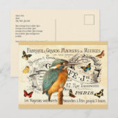 ヴィンテージの蝶とコサギの鳥のフランス広告 ポストカード (正面/裏面)