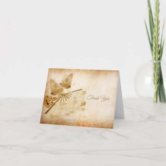 ヴィンテージの蝶と花 サンキューカード (正面)