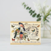 ヴィンテージの蝶と鳥のフランス広告、メッセージ付き ポストカード (スタンド正面)