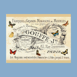 ヴィンテージの蝶のイラストが入ったフランス広告に、あなたからのメッセージ ポストカード