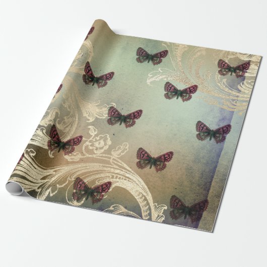 ヴィンテージの蝶スクロールDecoupageの包装紙 ラッピングペーパー (アンロールド)
