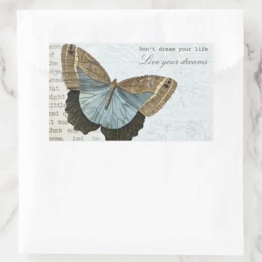 ヴィンテージの蝶前向きで感動的な引用文 長方形シール (バッグ)