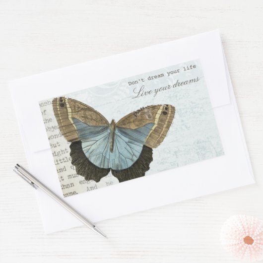 ヴィンテージの蝶前向きで感動的な引用文 長方形シール (封筒)