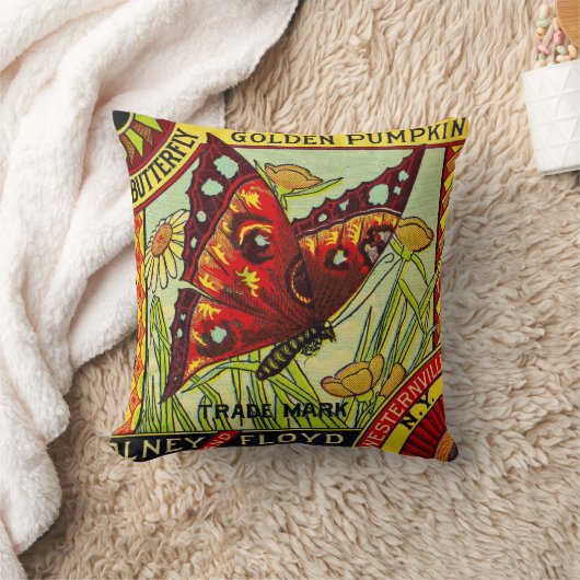 ヴィンテージの蝶広告のラベルのクッションの枕 クッション (ブランケット)