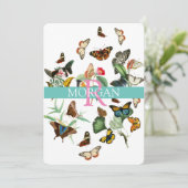 ヴィンテージの蝶, モノグラム, 名前 & メッセージ 招待状 (スタンド正面)