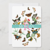 ヴィンテージの蝶, モノグラム, 名前 & メッセージ 招待状 (正面)