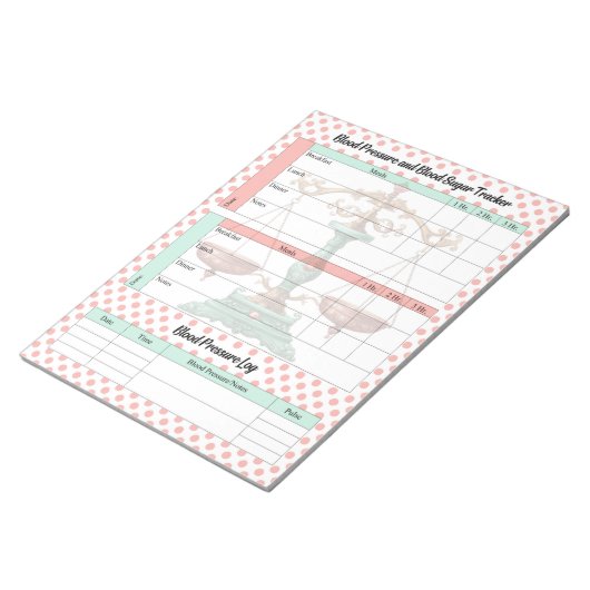 ヴィンテージの血糖値と血圧 ノートパッド (アングル)