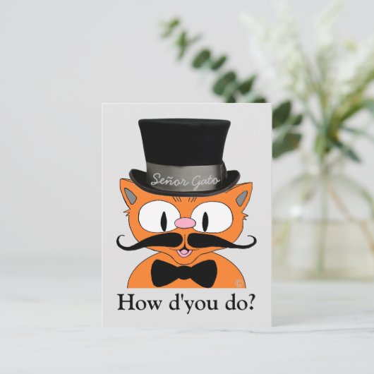 ヴィンテージの衣装を着た漫画の口ひげ猫との友情 ポストカード (スタンド正面)