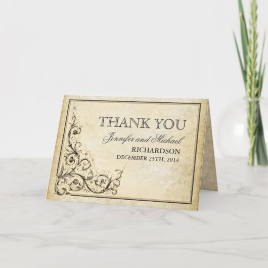 ヴィンテージの装飾が施された感謝のカード サンキューカード (正面)