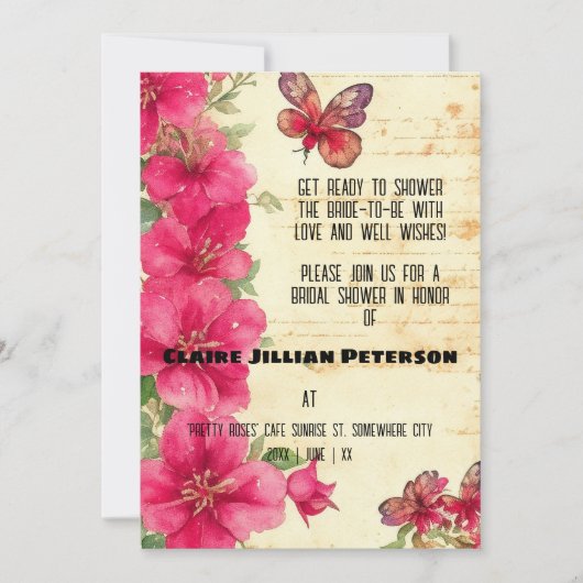 ヴィンテージの装飾的なアイテム 赤いグラジオラス ブライダルシャワー 招待状 (正面)