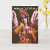 ヴィンテージの装飾的な天使のバースデー・カード カード (黄色い花)