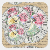 ヴィンテージの装飾的な時計 植物のバラ アンティーク スクエアシール (正面)