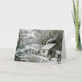 ヴィンテージの製革工及びIvesの丸太小屋の休日のクリスマス シーズンカード (正面)