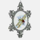 ヴィンテージの複葉機の飛行 スノーフレークピューターオーナメント (左)