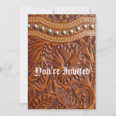 ヴィンテージの西欧諸国のパターンによって散りばめられる革 招待状 (正面)