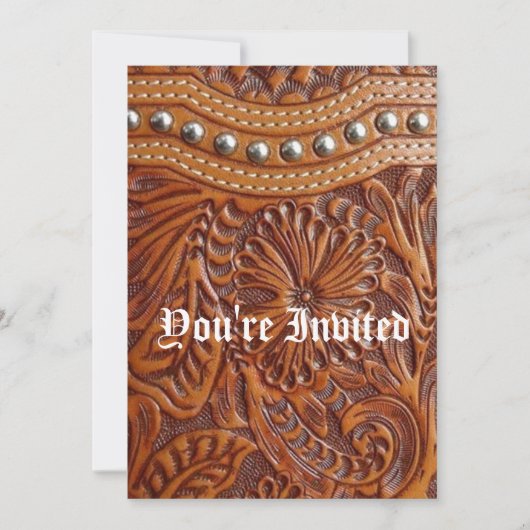 ヴィンテージの西欧諸国のパターンによって散りばめられる革 招待状 (正面)