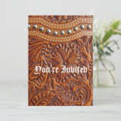 ヴィンテージの西欧諸国のパターンによって散りばめられる革 招待状 (スタンド正面)