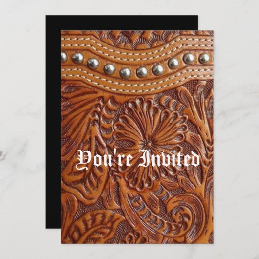 ヴィンテージの西欧諸国のパターンによって散りばめられる革 招待状 (正面/裏面)