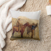 ヴィンテージの西部のカウボーイおよび馬 クッション (ブランケット)