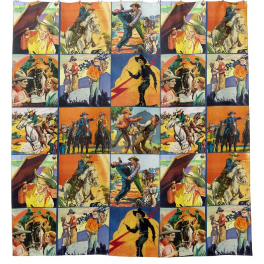 ヴィンテージの西部のカウボーイの映画のポスターのブロック シャワーカーテン (正面)