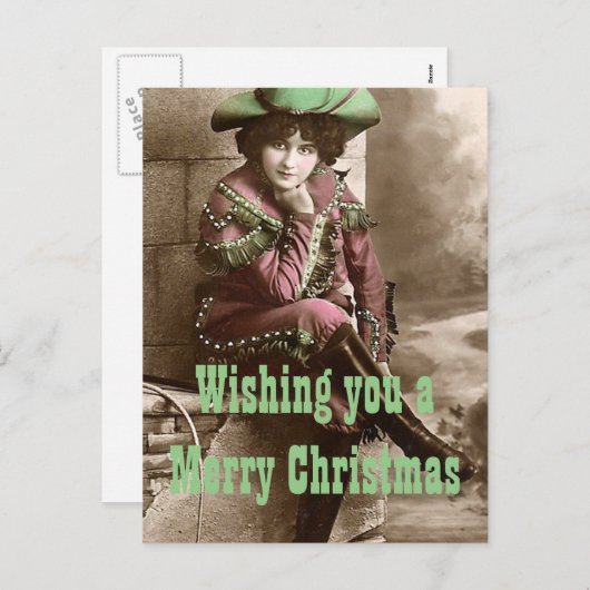 ヴィンテージの西部のファッションのクリスマス シーズンポストカード (正面/裏面)
