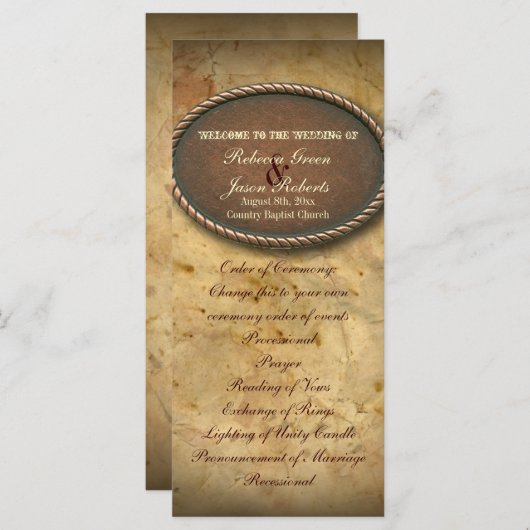 ヴィンテージの西部の国の結婚式プログラム プログラム (正面/裏面)
