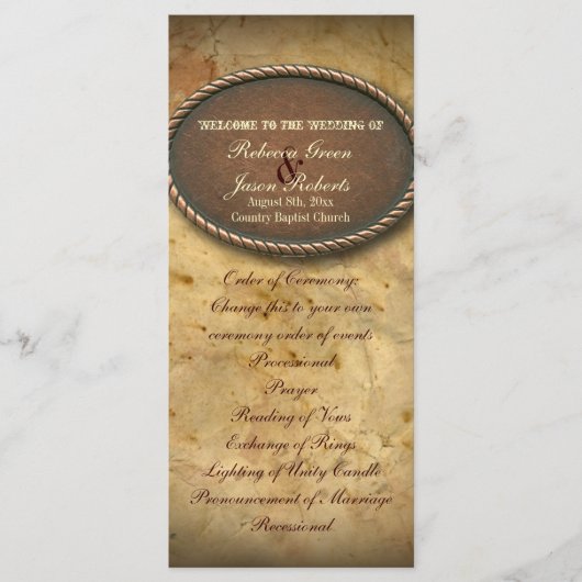 ヴィンテージの西部の国の結婚式プログラム プログラム (正面)