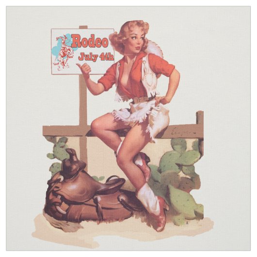 ヴィンテージの西部の女性のカーボーイのサドルのロデオの印 ファブリック (見本)