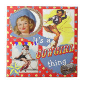 ヴィンテージの西部の女性のカーボーイの事 タイル (正面)