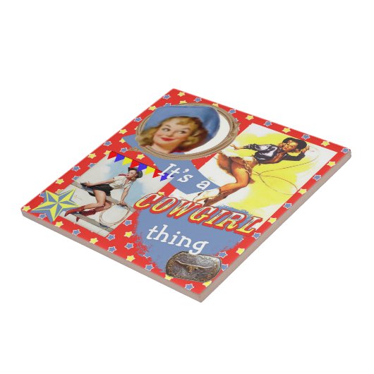 ヴィンテージの西部の女性のカーボーイの事 タイル (側面)