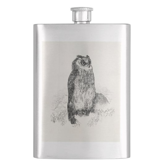 ヴィンテージの角状フクロウのパーソナライズなレトロのフクロウの鳥 フラスク (正面)