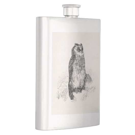 ヴィンテージの角状フクロウのパーソナライズなレトロのフクロウの鳥 フラスク (右)