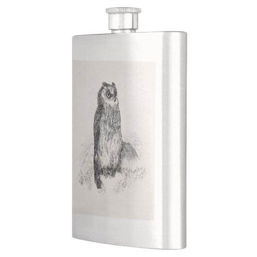 ヴィンテージの角状フクロウのパーソナライズなレトロのフクロウの鳥 フラスク (左)