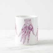ヴィンテージの解剖学のスケッチ手は紫色を押し進ませます コーヒーマグカップ (中央)