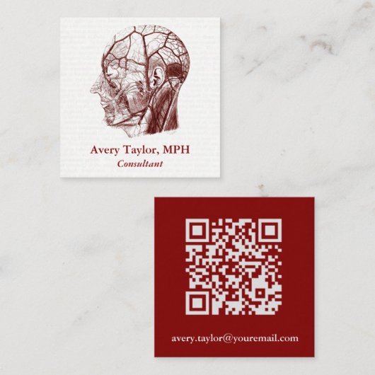 ヴィンテージの解剖学QRコード人間の頭V2 スクエア名刺 (正面/裏面)