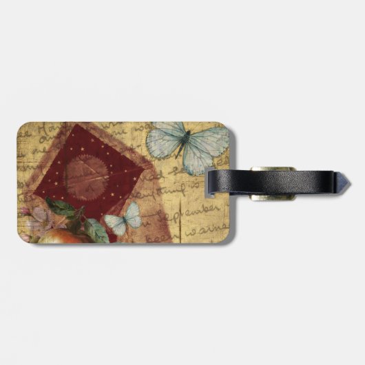 ヴィンテージの記念品の蝶コラージュ ラゲッジタグ (裏面横)