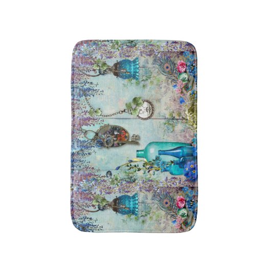 ヴィンテージの記憶藤のラベンダーの青の鍵 バスマット (正面縦)