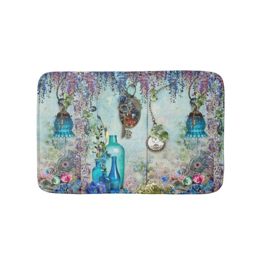 ヴィンテージの記憶藤のラベンダーの青の鍵 バスマット (正面)