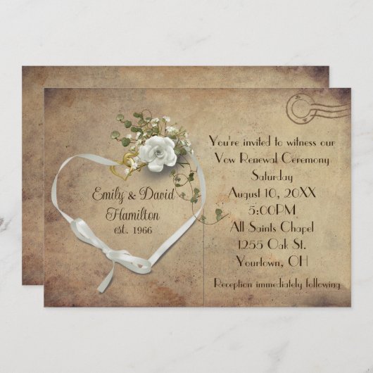 ヴィンテージの誓い更新の結婚式の招待はがき 招待状 (正面/裏面)