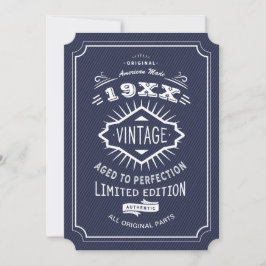 ヴィンテージの誕生年の青のバースデーパーティ招待状 招待状