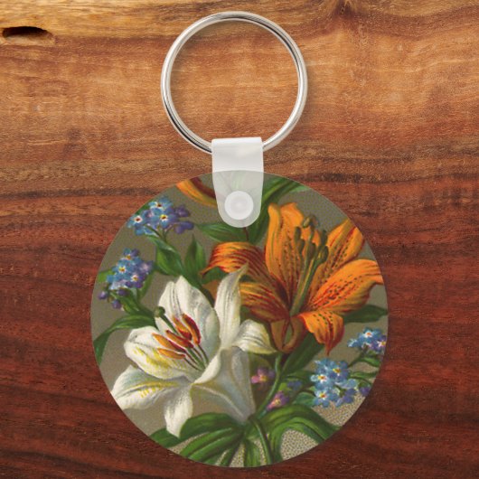 ヴィンテージの誕生日の挨拶ゆり花 キーホルダー (裏面)