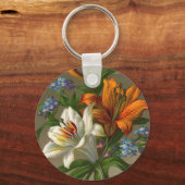 ヴィンテージの誕生日の挨拶ゆり花 キーホルダー (正面)