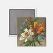 ヴィンテージの誕生日の挨拶ゆり花 マグネット (正面/裏面)