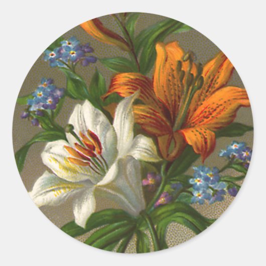 ヴィンテージの誕生日の挨拶ゆり花 ラウンドシール (正面)