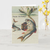 ヴィンテージの誕生日の魚 カード (黄色い花)