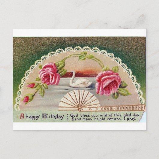 ヴィンテージの誕生日スワン絵葉書 姉から送られた ポストカード (正面)