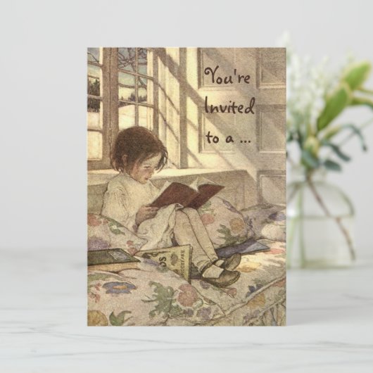 ヴィンテージの誕生日パーティーの招待状を持つ子供 招待状 (スタンド正面)