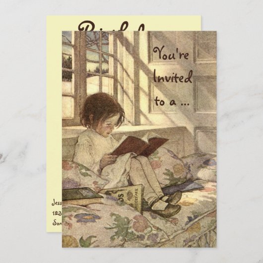 ヴィンテージの誕生日パーティーの招待状を持つ子供 招待状 (正面/裏面)